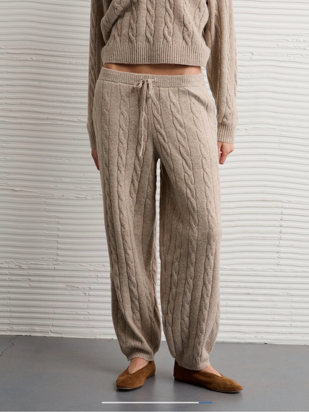 American Eagle Outfitters Beige Cable Knit Drawstring Pants - Picture 10 of 15